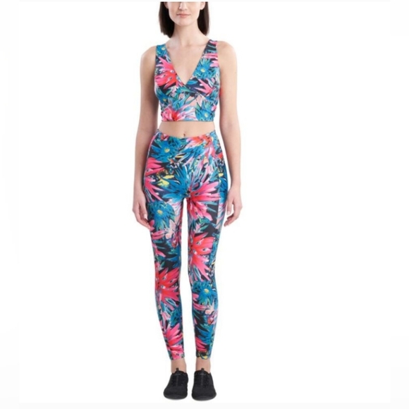 Josie Natori Solstice Azalea Trellis Wave Athletic Crop Top, Sz XL - Picture 7 of 8